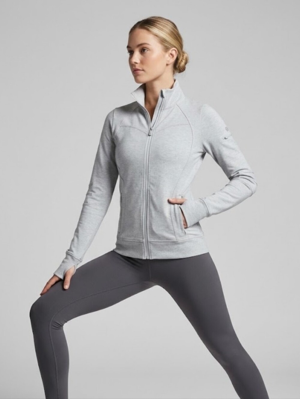Alo Yoga Light Gray Athletic Performance Full Zip Premium Jacket Women's Medium